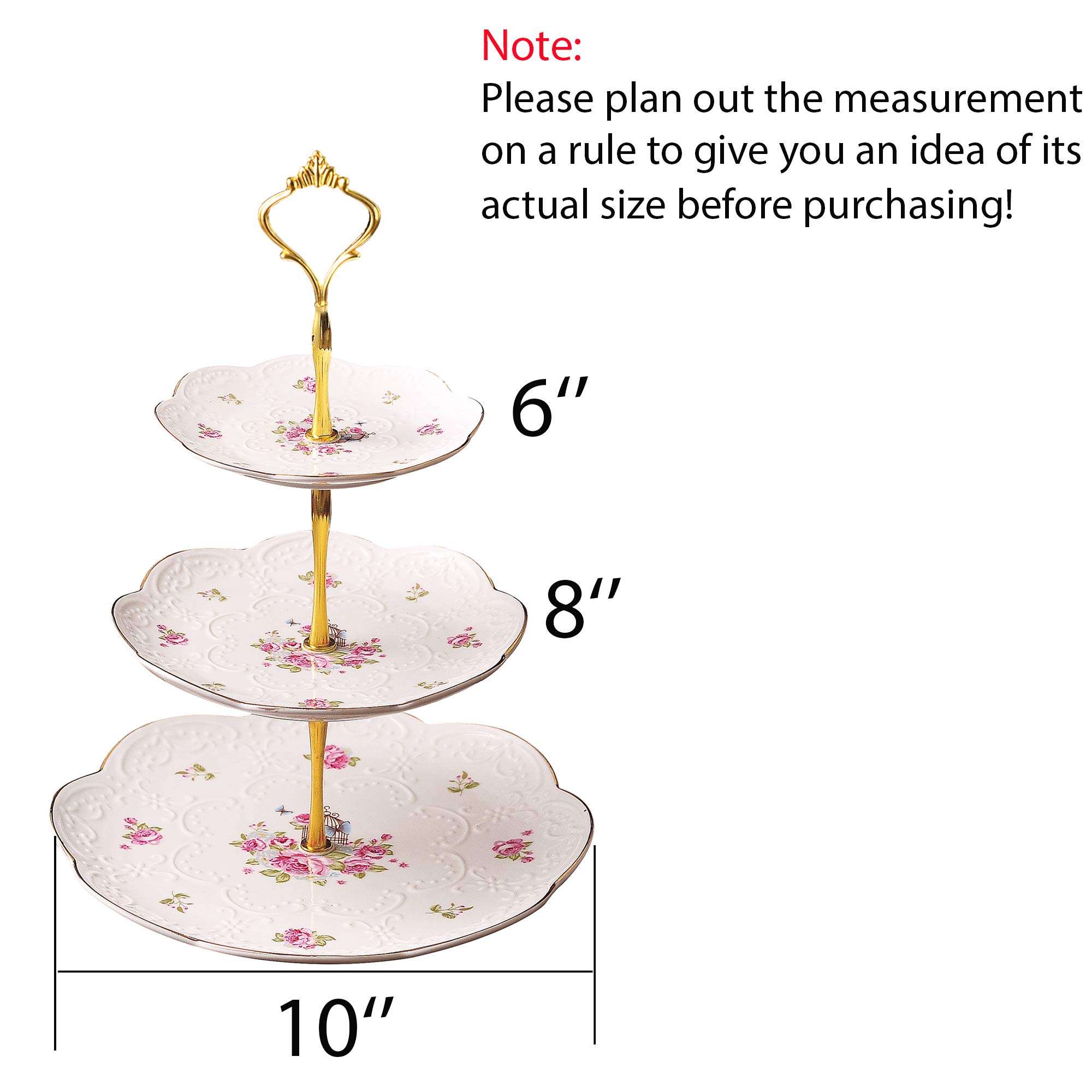Jusalpha® Elegant Embossed 3-tier Ceramic Cake Stand- Cupcake Stand- Tea Party Pastry Serving Platter in Gift Box and a Free Sugar Tong (FL-Stand 03)