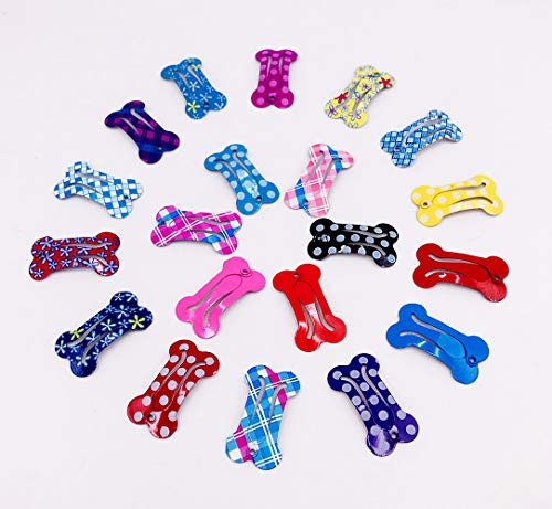 PET SHOW Cute 1" Small Bone Snap Hair Clips Pet Grooming Products Dog Cat Puppy Hair Accessories Random Color Pack of 20