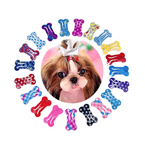 PET SHOW Cute 1" Small Bone Snap Hair Clips Pet Grooming Products Dog Cat Puppy Hair Accessories Random Color Pack of 20