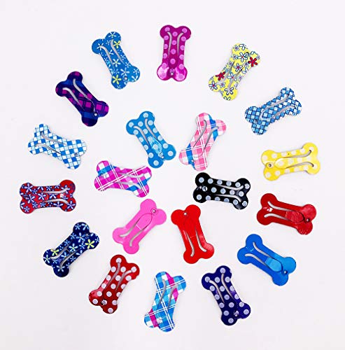 PET SHOW Cute 1" Small Bone Snap Hair Clips Pet Grooming Products Dog Cat Puppy Hair Accessories Random Color Pack of 20