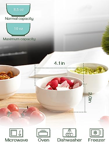 DOWAN 10 Ounces Porcelain Bowls Set, 6 Packs, Small Bowls, Ceramic White Bowls for Kitchen, Dessert Bowls for Ice Cream, Small Serving Bowls for Dipping, Rice, Prep, Side Dishes,Cereal,Microwave Safe