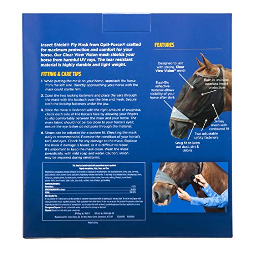 Opti-Force Equine Fly Mask- Horse Fly Mask with UV Protection and Insect Repellent, Adjustable Fit for Comfort- Without Ears XL