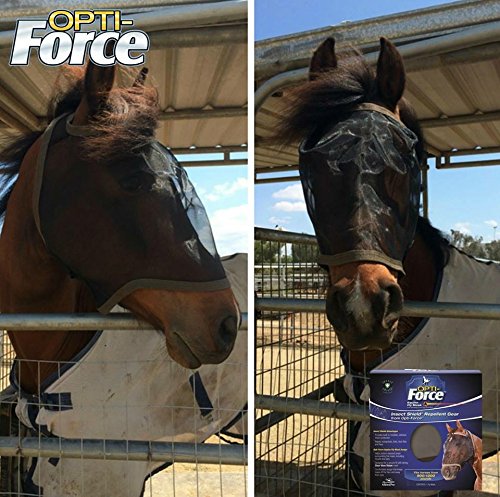 Opti-Force Equine Fly Mask- Horse Fly Mask with UV Protection and Insect Repellent, Adjustable Fit for Comfort- Without Ears XL