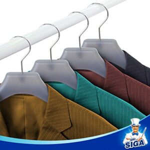 MR.SIGA Plastic Extra Wide Suit Hangers, Pack of 12, Width: 15.5" x 1.4" Depth, Notched Shoulders & Swivel Hooks, Translucent Grey