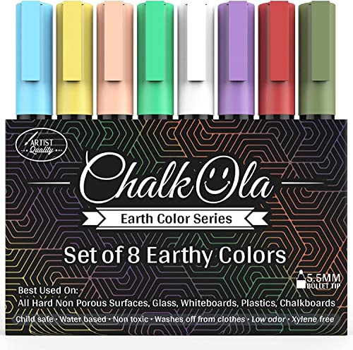 Chalkola 8 Pastel Liquid Chalk Markers for Chalkboard Signs, Blackboard, Window, Labels, Bistro, Glass, Car - Washable Wet Wipe Ink Chalk Board Markers, 6mm Reversible Tip Erasable Liquid Chalk Pens