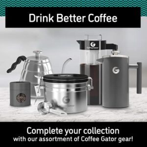 Coffee Gator Stainless Steel Coffee Grounds and Beans Container Canister with Date-Tracker, CO2-Release Valve and Measuring Scoop - Large, 22oz, Silver