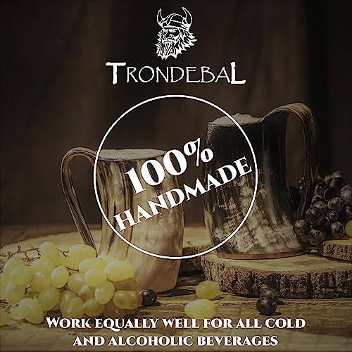 Trondebal Viking Drinking Horn Mug, 15-20 Oz Natural Ox Horn Cup & Cofee Stein | Cool Unique Gift for Men and Women, Home Decor Accessories | Shot Glasses for Beer, Ale, Mead, Whiskey