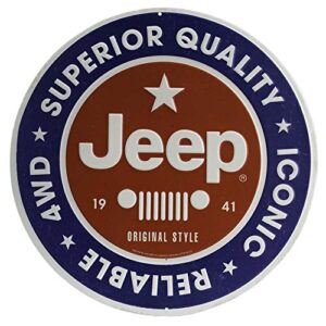 open road brands jeep round embossed metal sign - vintage jeep sign for garage or man cave