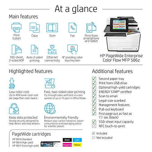 HP PageWide Enterprise Color Flow 586z Multifunction Duplex Printer with HP EveryPage and Pull-Out Keyboard (G1W41A)