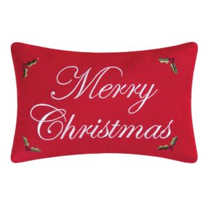 c&f home merry christmas red green embroidered petite pillow decor decoration indoor outdoor holiday throw petite pillow cover for patio couch or bed 8x12” 8 x 12 multi