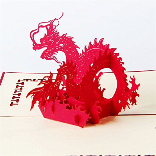 HUNGER Handmade 3D Pop Up Chinese Dragon Birthday Cards Creative Greeting Cards Papercraft