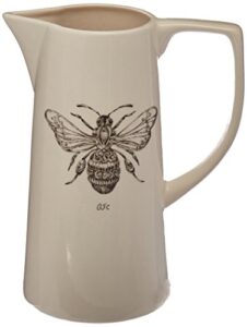creative co-op white ceramic pitcher with bee image