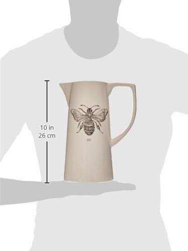 Creative Co-Op White Ceramic Pitcher with Bee Image