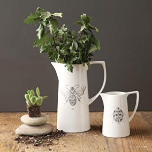 Creative Co-Op White Ceramic Pitcher with Bee Image