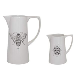 Creative Co-Op White Ceramic Pitcher with Bee Image