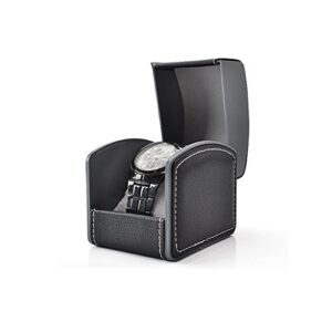 hunger pu leather single bracelet bangle jewelry watch gift box (black)
