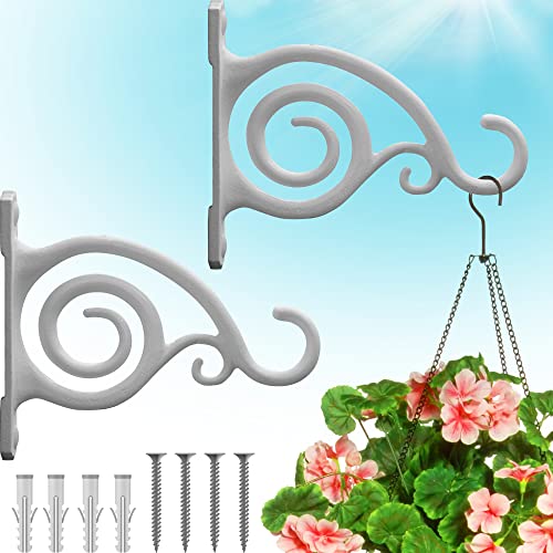 Gray Bunny 2 Pack Outdoor Plant Hanger Hook, 6” Large Victorian Heavy Duty Iron Wall Hooks for Bird Feeders, Lanterns, Wind Chimes, Patio Decor - White