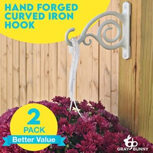 Gray Bunny 2 Pack Outdoor Plant Hanger Hook, 6” Large Victorian Heavy Duty Iron Wall Hooks for Bird Feeders, Lanterns, Wind Chimes, Patio Decor - White