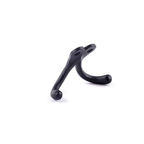 Renovators Supply Bathroom Hooks 2 in. Black Cast Iron Wall Mount Double Hooks for Hanging Robe, Towel, Hat, with Mounting Hardware Pack of 3