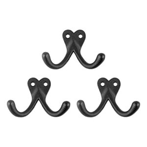 renovators supply bathroom hooks 2 in. black cast iron wall mount double hooks for hanging robe, towel, hat, with mounting hardware pack of 3