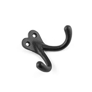 Renovators Supply Bathroom Hooks 2 in. Black Cast Iron Wall Mount Double Hooks for Hanging Robe, Towel, Hat, with Mounting Hardware Pack of 3