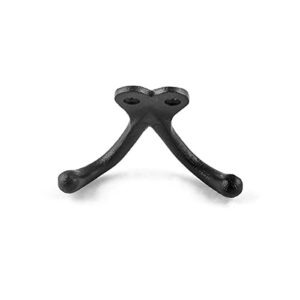 Renovators Supply Bathroom Hooks 2 in. Black Cast Iron Wall Mount Double Hooks for Hanging Robe, Towel, Hat, with Mounting Hardware Pack of 3