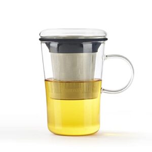 vahdam, sparkle-glass , 16 oz , tea cup with infuser and lid , scratch resistant, microwave safe tea steeper, tea mug with lid , tea infuser mug, loose leaf
