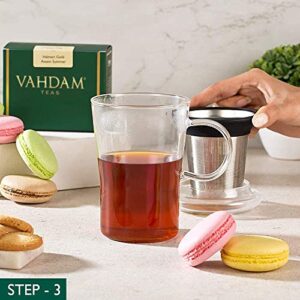 VAHDAM, Sparkle-Glass , 16 oz , Tea Cup with Infuser and Lid , Scratch Resistant, Microwave Safe Tea Steeper, Tea Mug with Lid , tea infuser Mug, Loose Leaf