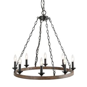 farmhouse chandeliers rustic round wagon wheel 8-light fixture for dining & living room, bedroom and foyer