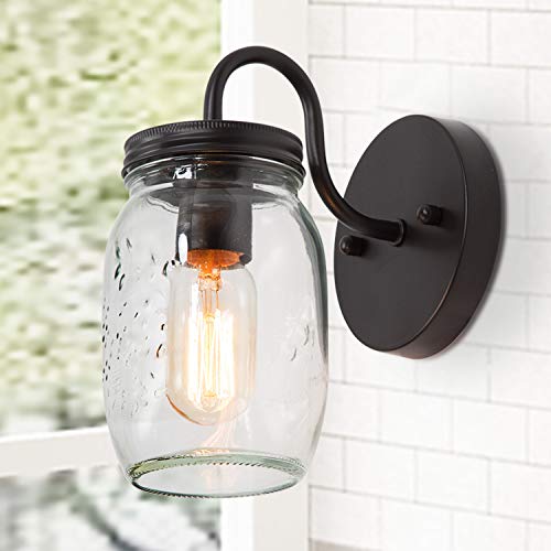 LNC Wall Sconce Mason Jar Lights Farmhouse and Rustic with Oil Rubbed Bronze for Hallway Bathroom, (7.1”L×4.7”W×8.7”H), A02979