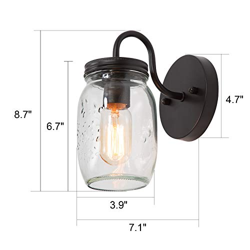 LNC Wall Sconce Mason Jar Lights Farmhouse and Rustic with Oil Rubbed Bronze for Hallway Bathroom, (7.1”L×4.7”W×8.7”H), A02979