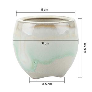 T4U Small Ceramic Succulent Pots with Drainage Set of 6, Mini Pots for Plants, Tiny Porcelain Planter, Air Plant Flower Pots Cactus Faux Plants Containers, Home and Office Decor