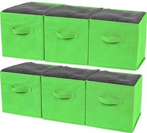 greenco foldable storage cubes, 6 pcs (green) | closet organizer storage basket/box/bin/shelf | cube storage organizer | collapsible storage bins boxes | non-woven cloth fabric bin drawers/baskets