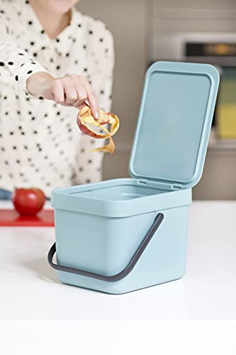 Brabantia Sort & Go Food Waste Trash Can (1.6 Gal / Mint) Small Countertop Kitchen Compost Caddy with Handle & Removable Lid, Easy Clean, Fixtures Included for Wall/Cupboard Mounting