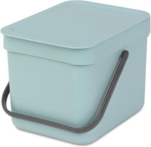brabantia sort & go food waste trash can (1.6 gal / mint) small countertop kitchen compost caddy with handle & removable lid, easy clean, fixtures included for wall/cupboard mounting