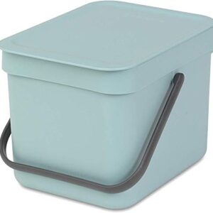 Brabantia Sort & Go Food Waste Trash Can (1.6 Gal / Mint) Small Countertop Kitchen Compost Caddy with Handle & Removable Lid, Easy Clean, Fixtures Included for Wall/Cupboard Mounting