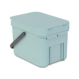 Brabantia Sort & Go Food Waste Trash Can (1.6 Gal / Mint) Small Countertop Kitchen Compost Caddy with Handle & Removable Lid, Easy Clean, Fixtures Included for Wall/Cupboard Mounting