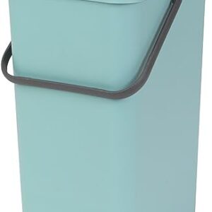 Brabantia Sort & Go Kitchen Recycling Can (4.2 Gal / Mint) Stackable Waste Organiser with Handle & Removable Lid, Wall/Cupboard Mounting