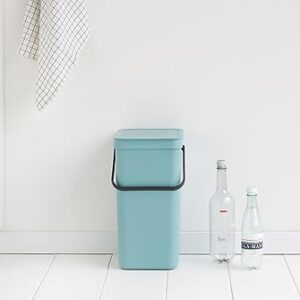 Brabantia Sort & Go Kitchen Recycling Can (4.2 Gal / Mint) Stackable Waste Organiser with Handle & Removable Lid, Wall/Cupboard Mounting