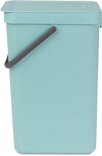 Brabantia Sort & Go Kitchen Recycling Can (4.2 Gal / Mint) Stackable Waste Organiser with Handle & Removable Lid, Wall/Cupboard Mounting