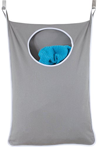 Urban Mom Door Hanging Laundry Hamper with Stainless Steel Hooks (Gray)