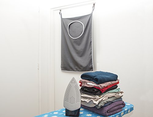 Urban Mom Door Hanging Laundry Hamper with Stainless Steel Hooks (Gray)