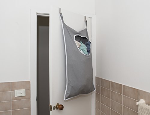 Urban Mom Door Hanging Laundry Hamper with Stainless Steel Hooks (Gray)