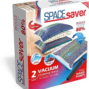 Spacesaver Vacuum Storage Bags (Jumbo 2 Pack) Save 80% on Clothes Storage Space - Vacuum Sealer Bags for Comforters, Blankets, Bedding, Clothing - Compression Seal for Closet Storage. Pump for Travel.