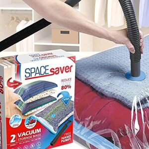 Spacesaver Vacuum Storage Bags (Jumbo 2 Pack) Save 80% on Clothes Storage Space - Vacuum Sealer Bags for Comforters, Blankets, Bedding, Clothing - Compression Seal for Closet Storage. Pump for Travel.
