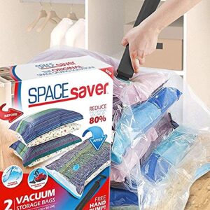 Spacesaver Vacuum Storage Bags (Jumbo 2 Pack) Save 80% on Clothes Storage Space - Vacuum Sealer Bags for Comforters, Blankets, Bedding, Clothing - Compression Seal for Closet Storage. Pump for Travel.