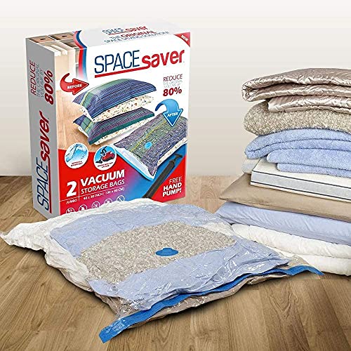 Spacesaver Vacuum Storage Bags (Jumbo 2 Pack) Save 80% on Clothes Storage Space - Vacuum Sealer Bags for Comforters, Blankets, Bedding, Clothing - Compression Seal for Closet Storage. Pump for Travel.