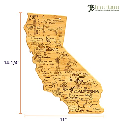 Totally Bamboo Destination California State Shaped Serving and Cutting Board, Includes Hang Tie for Wall Display