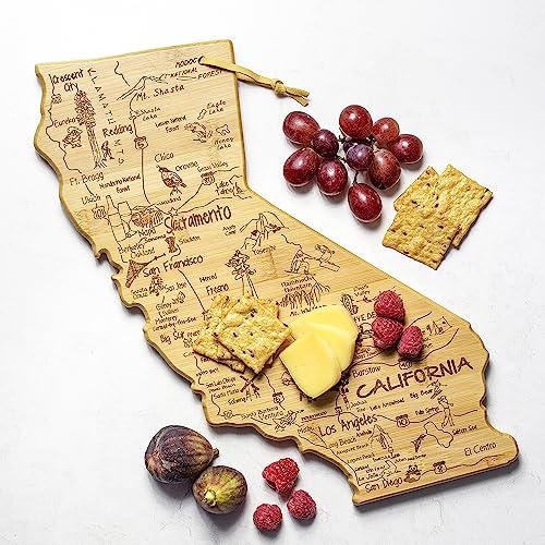 Totally Bamboo Destination California State Shaped Serving and Cutting Board, Includes Hang Tie for Wall Display