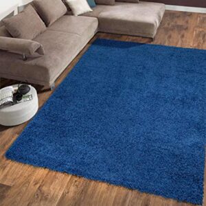 Sweethome Stores Cozy Collection Plush Luxurious Solid Navy Solid Design (5' X 7') Shag Living Room & Bedroom Area Rug